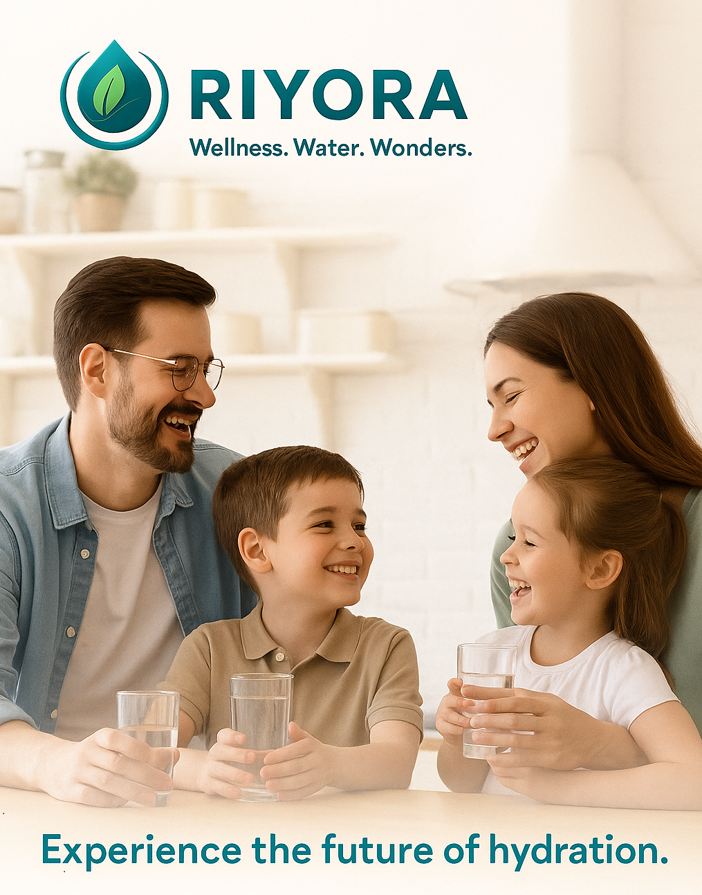 Happy family drinking clean water